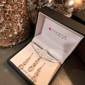 Diamond Accent Earring and Necklace Jewelry Set - 18k Gold over Sterling